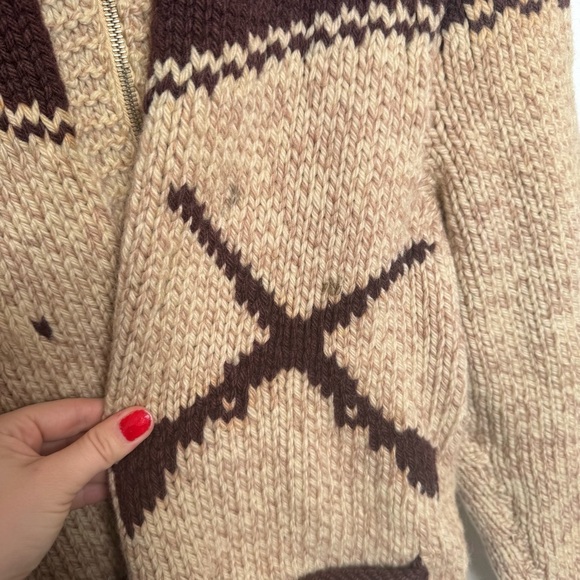 Vintage 50s cowichan beagle hunting sweater wool handknit zip up 46” chest XL - Picture 5 of 9